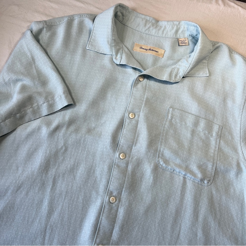 Tommy Bahama Shirt Men XXL Button Up Tencel Modal Blend Casual Short Sleeve Blue